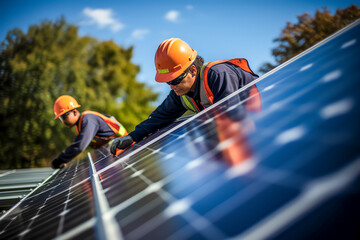 Techniker, die an Solartechnologie arbeiten