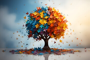Concept Autism Awareness day presented in the form of a tree - obrazy, fototapety, plakaty