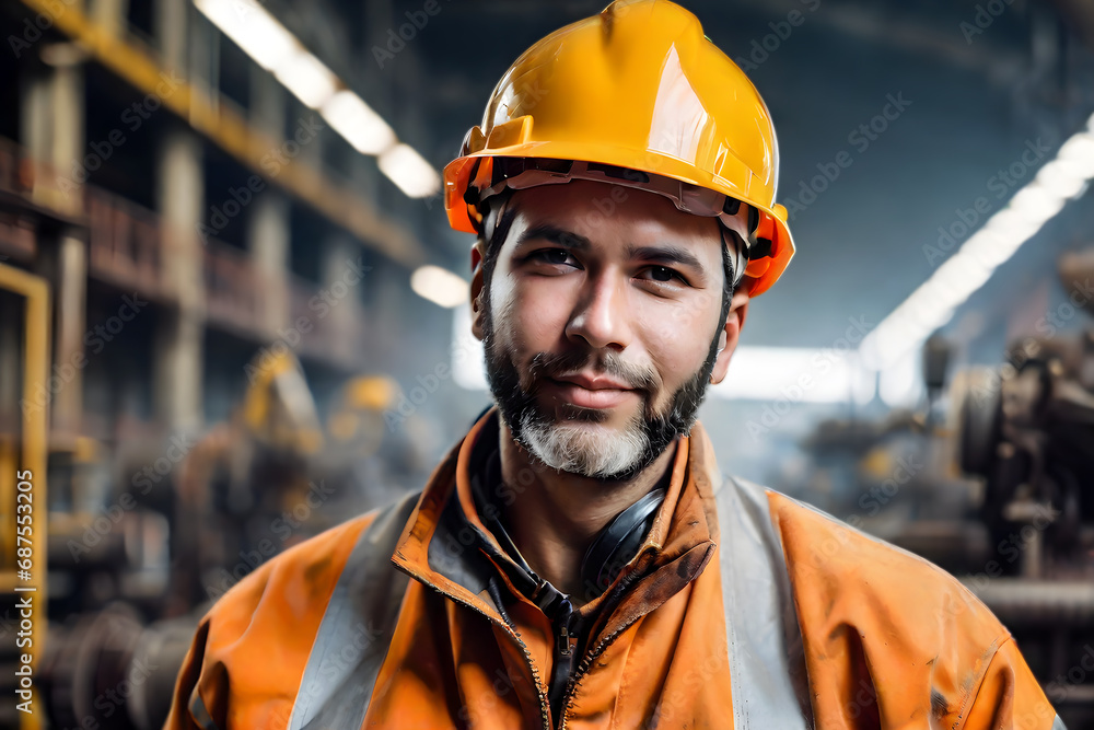 Wall mural close-up of portrait man engineer worker wearing safety gear while operating heavy machinery