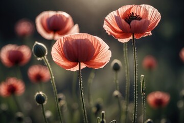 Close up image of opium poppy with blurred background. ai generative - obrazy, fototapety, plakaty