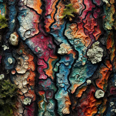 Colorful pattern on a tree. ai generative