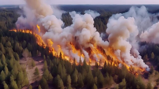 Video AI aerial photography of scary wildfire, wildfire disaster concept