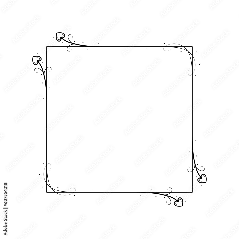 Aufkleber abstract black simple line square with leaf leaves frame flowers doodle outline element vector desig