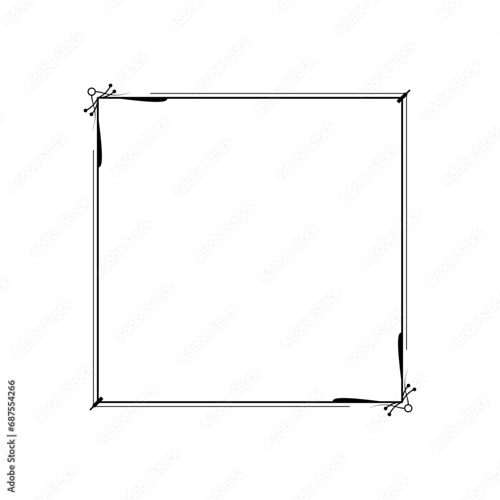 Aufkleber abstract black simple line square with leaf leaves frame flowers doodle outline element vector desig