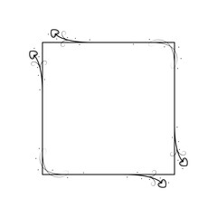 Abstract Black Simple Line Square With Leaf Leaves Frame Flowers Doodle Outline Element Vector Design Style Sketch Isolated Illustration For Wedding And Banner