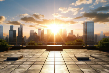 Empty floor in front of city background