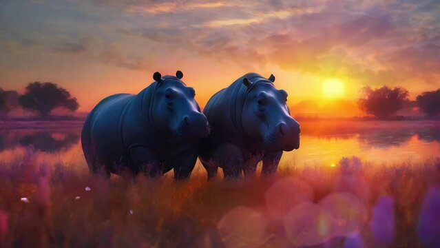 hipo at sunset, Seamless Animation Video Background in 4K Resolution	