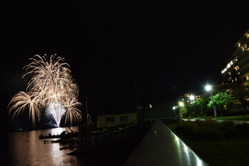 The view of fireworks in Hokkaido, Japan