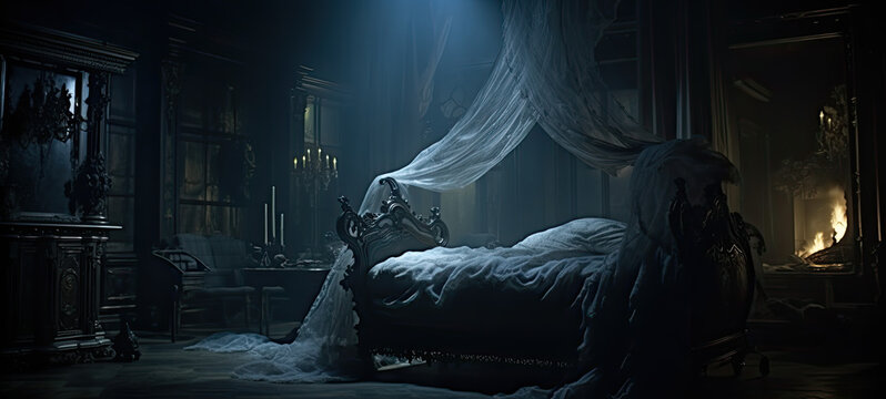 Haunted Rococo Style Bedroom With Moody Lighting Banner 