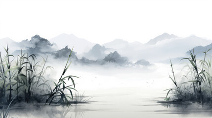 Chinese style ink landscape painting - obrazy, fototapety, plakaty