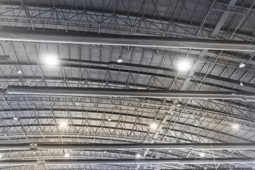 Structure of a truss steel building ,interior roof design and lighting
