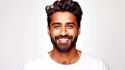 portrait of a handsome Indian man smiling a snow-white smile. legal AI - obrazy, fototapety, plakaty