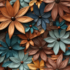 Seamless decorative leather flowers background pattern