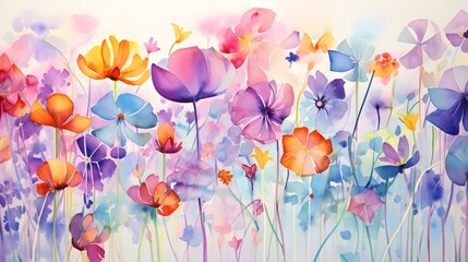 Fototapeta na wymiar Abstract watercolor painting featuring a mesmerizing pattern of flowers