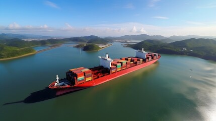 Container ships passing through the iconic Panama Canal