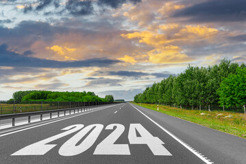 Empty road asphalt and New year 2024 concept. What will the coming year 2024 bring.