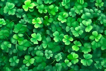 Green clover leaves background from top view representing Saint's Patrick Day