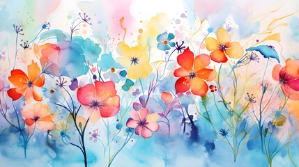 Delicate flowers portrayed in an abstract watercolor painting,
