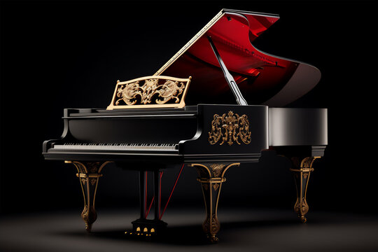 Grand piano isolated on black background