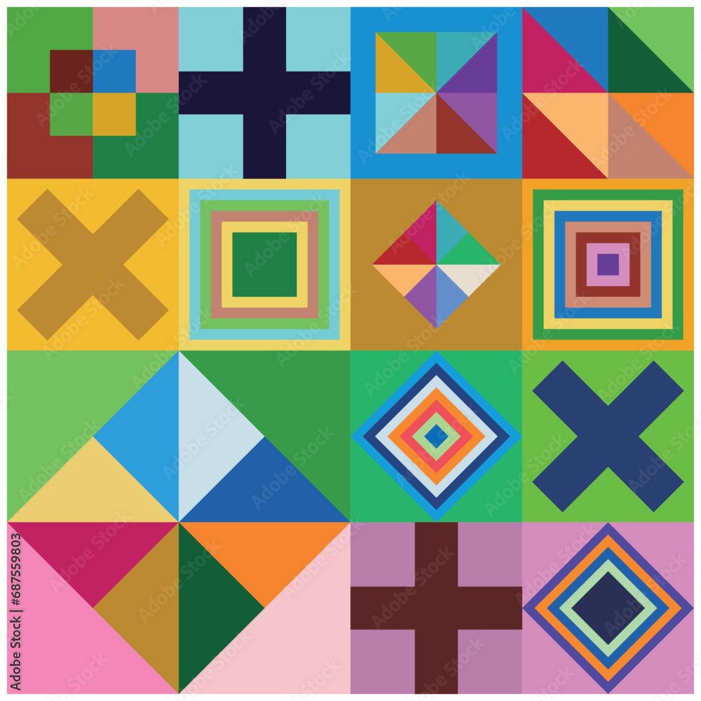 Poster abstract background with squares, rectangles, rhombus and crosses. vector illustration. design eleme