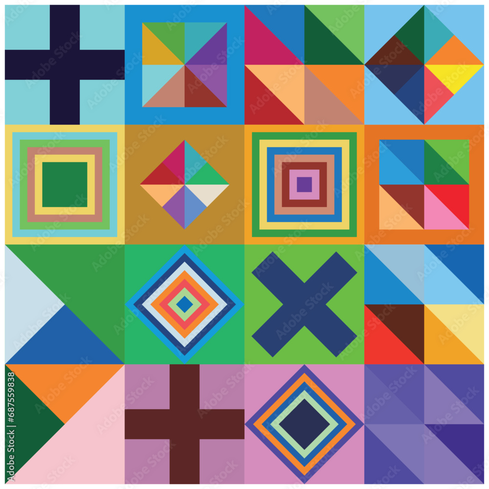 Poster abstract background with squares, rectangles, rhombus and crosses. vector illustration. design eleme