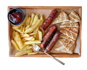 sausages meat potatoes pita sauce food greek