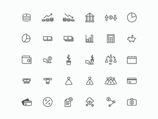Business and finance icon set thin line style