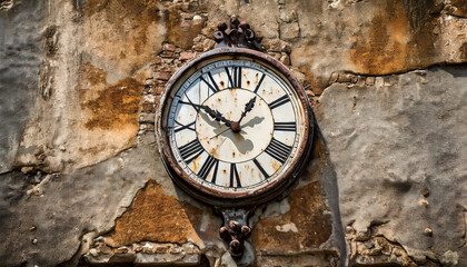 Vieille horloge sur un mur décrépit 