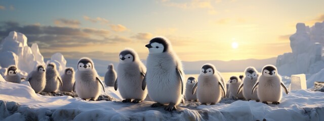 cute baby penguins - obrazy, fototapety, plakaty
