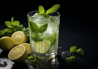 A Citrus Mint Cooler, a blend of bright citrus and cool mint, perfectly positioned on a dark reflective surface.