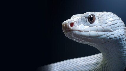 Fototapeta premium White snake in alert position isolated on gray background