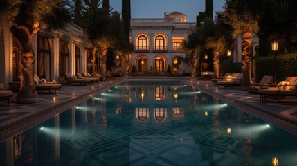An ancient Roman-inspired outdoor pool in a historical villa