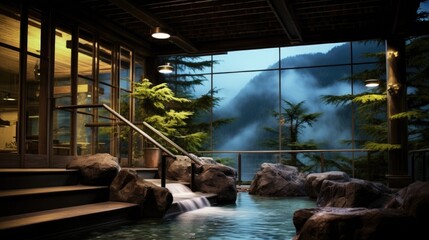 A traditional Japanese onsen in the mountains