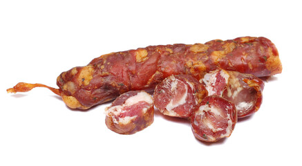 Traditional homemade Dalmatian sausage with rosemary isolated on white, clipping