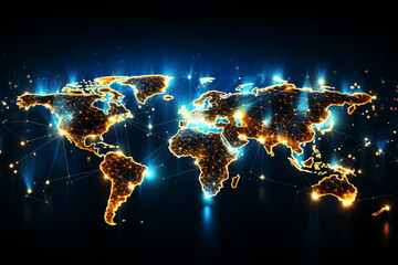 Fototapeta na wymiar Abstract digital network world map on dark blue background. Technology concept. 