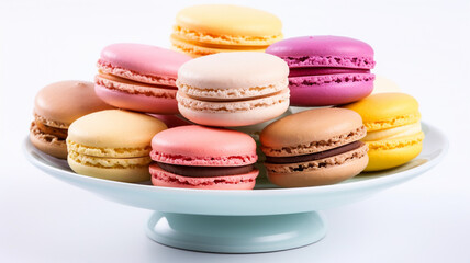 Obraz premium Plate of colorful macarons presented against a clean white background