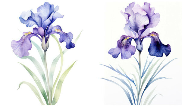 Botanical watercolor iris bloom background floral nature spring summer plant blossom flowers flora