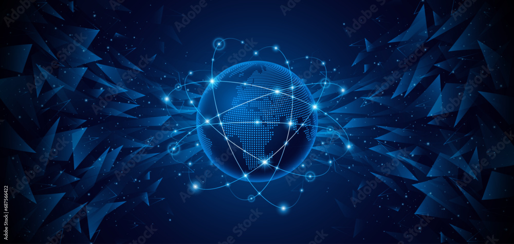 Fototapete Global connection network background. World map. High-speed internet technology concept or fast wireless data transmission. modern internet network connection technology background