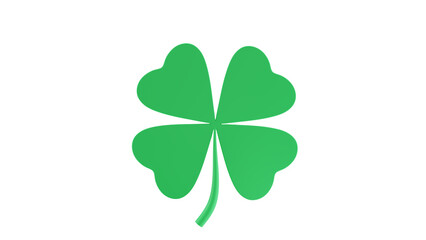 Green four leaf clover isolated on transparent and white background. Clover concept. 3D render