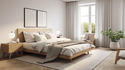 Fototapeta na wymiar Generative AI image of candinavian interior design of modern bedroom