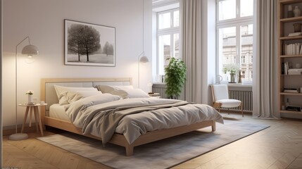 Generative AI image of Scandinavian interior design of modern bedroom