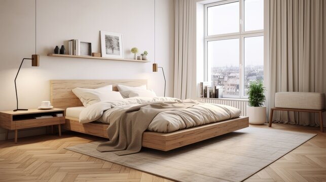Generative AI image of candinavian interior design of modern bedroom