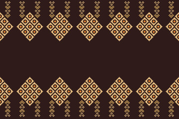 Ethnic geometric fabric pattern Cross Stitch.Ikat embroidery Ethnic oriental Pixel pattern brown background. Abstract,vector,illustration. Texture,clothing,scarf,decoration,carpet,silk wallpaper.