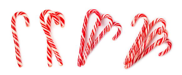 Candy cane isolated on white background. Christmas sweets. Christmas candy. New Year. A traditional sweet gift for the Christmas tree. Holiday concept.