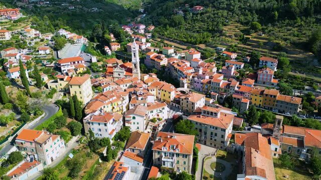 Aerial view of the village of Dolcedo in the province of Imperia, Liguria, Italy