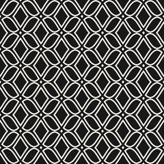 Seamless geometric pattern with thin curved lines in black and white. Elegant minimal oriental arabesque lattice design. Modern vector mesh background texture. Simple repeat ornament for decor, print