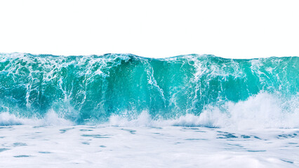 Powerful sea blue waves with white foam isolated on a white background.