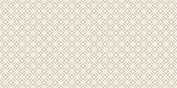 Vector abstract geometric floral seamless pattern. Subtle golden background. Simple minimal oriental ornament. Gold texture with small diamond shapes, stars, rhombuses, grid. Luxury repeat design