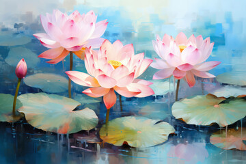 Flower aquatic green blossom background water lily lotus summer pink blooming nature