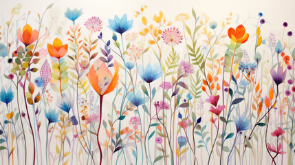 Colorful illustration of wildflowers art - spring flowers background